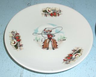 Vintage Homer Laughlin Rhythm Saucers Plates Cowboy Western Ranch Dinnerware 2