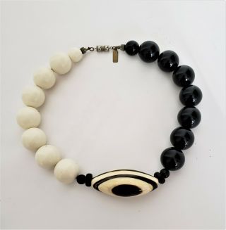 Vintage Pauline Rader Elegant Black&white Choker Necklace - Horn Central Bead