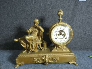 Antique Ansonia Figural Mantle Clock Figure Of Euclid Father Of Geometry