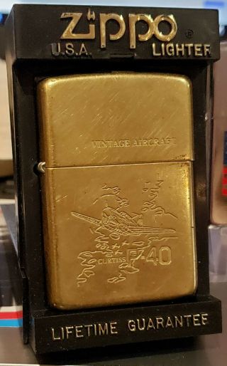 Brass Zippo Vintage Aircraft Wwii P - 40 Curtiss Military Plane
