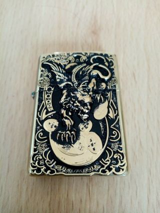 Golden Devil Dragon Zippo Solid Brass Lovely Piece Great For Collectors