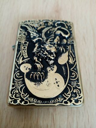 Golden devil dragon zippo solid brass lovely piece great for collectors 2