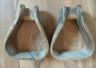 Vintage Antique Wood Calvary Us Horse Saddle Stirrups