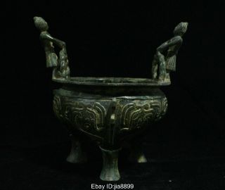 Old China Antique Bronze Ware Dynasty People Beast Statue Incense Burner Censer