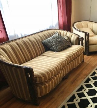 Antique Mahogany Sofa Down Filled,  2 Matching Lounge Chairs With Ottoman