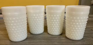Set Of 4 Vintage White Milk Glass Hobnail Tumblers 4 ½ " Tall