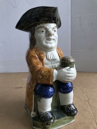 Antique Large Toby Jug Seated Holding Pitcher And Pipe At Feet Rare