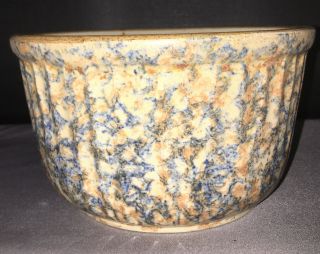 Vtg Red Wing Pottery Ribbed Blue Rust Orange Spongeware Stoneware Bowl Oven Ware 2