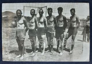 Beach Volleyball Sports Handsome Tanned Men Muscle Bulge Physique Gay Vtg Photo