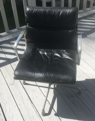 Vintage Eames Herman Miller Soft Pad Aluminum Group Chair Black Leather 2