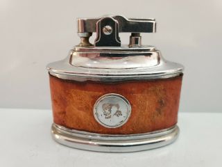 Vintage Silver Tone & Leather Wrapped 2 In 1 Table Lighter / Japan Made