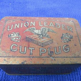 Vintage 1914 Union Leader Cut Plug Tobacco Tin For Smoking Or For Chewing