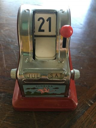 Vintage Rolling Desk Calendar Flip Perpetual Tin Florida / Slot Machine Style 2