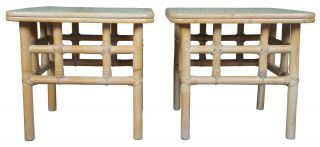 2 Ficks Reed Bamboo Coffee End Tables Pair Hollywood Regency Mid Century Modern