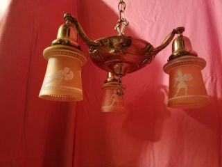 Antique Vintage Brass Pan Light Fixture 3 Arm Chandelier Hanging