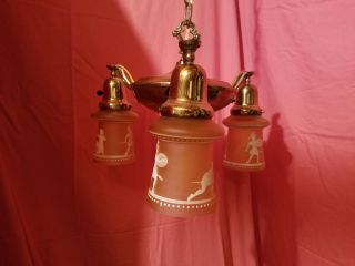 Antique Vintage Brass Pan Light Fixture 3 Arm Chandelier Hanging 2