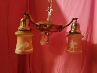 Antique Vintage Brass Pan Light Fixture 3 Arm Chandelier Hanging 3