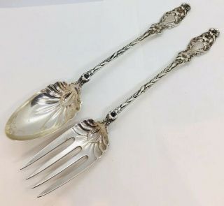 Whiting Antique Sterling Silver Lily Pattern 2 Piece Serving Salad Set 11 3/4”