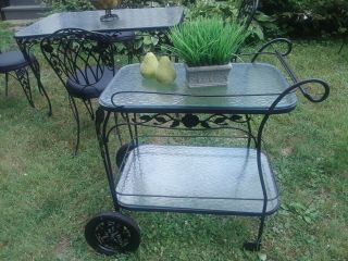 Lyon - Shaw Windflower Lattice Vintage Wrought Iron Garden Dining Set 5 Pc. ,  Cart 3