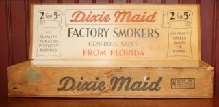 Old Vintage Dixie Maid Factory Smokers - Wood Cigar Box Florida - Great Shape