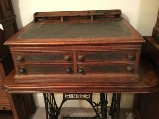 Victorian Oak Antique J.  P.  Coats Spool Cabinet,  Desk Table Top Model