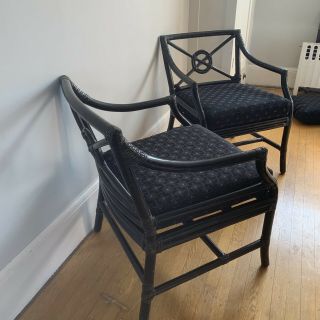 Pair: Mcguire San Francisco Bamboo Arm Chairs Target Back Black Laquer