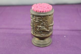 Vintage Victorian Brass Match Holder Impressed With Hunting Scene,  Matches