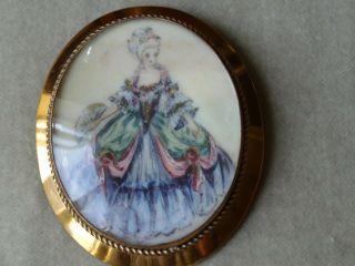 Vintage jewellery Thomas L Mott Hand Painted Victorian Lady Brooch 2