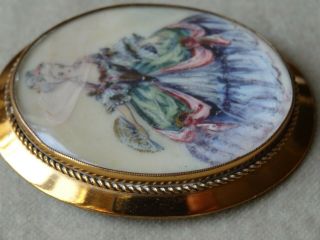 Vintage jewellery Thomas L Mott Hand Painted Victorian Lady Brooch 3