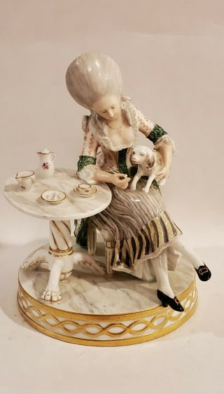 Antique Royal Copenhagen Porcelain Figurine Lady With Dog