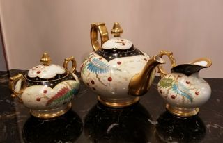 Antique Limoges France Stouffer Hand Painted Teapot Creamer/sugar Bowl Set