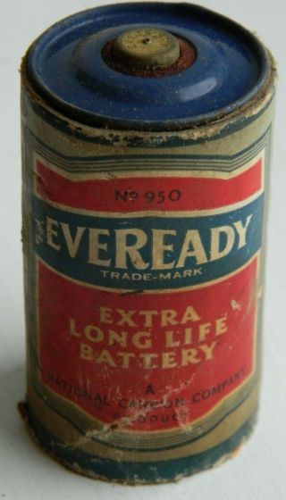 Vintage Antique 1943 Eveready Extra Long Life D Battery No 950