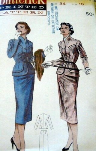 Lovely Vtg 1950s Suit Butterick Sewing Pattern 16/34