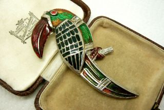 Vintage Jewellery Signed Enamel Toucan Tropical Bird Brooch Pin