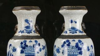LARGE Pair Antique Chinese Blue and White Crackle Glazed Porcelain Vase MK 19thC 2