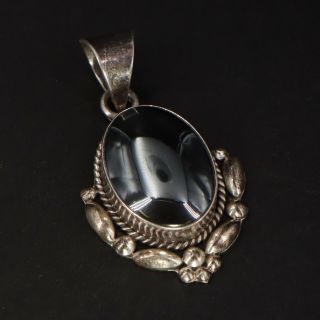 Vtg Sterling Silver - Mexico Taxco Braided Hematite Oval Pendant - 20g