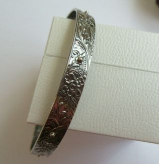 Vintage Silver Engraved Bangle Bracelet Marked ' Sterling ' 3