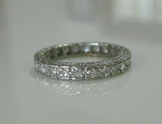 Unique Detail Antique Platinum All Around 24 Diamond Wedding Band Ring