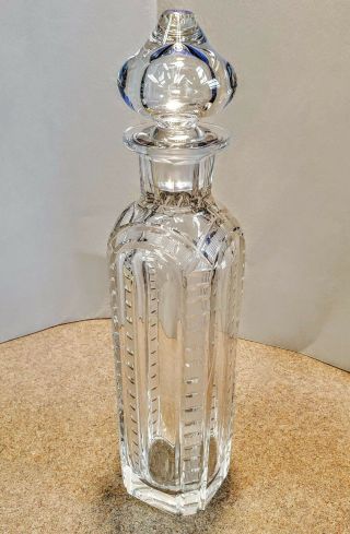 Vintage Art Deco Cut Lead Crystal Square Vodka Bar Decanter W/onion Dome Stopper