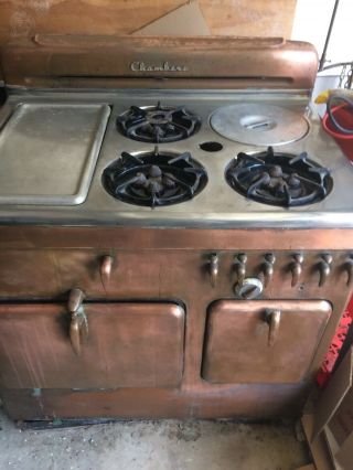 Vintage Chambers Gas Stove Brushed Copper Finish Complete Needs Restoration Look
