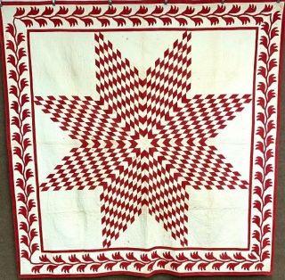 Great Border C 1880 - 1890 Star Quilt Antique Turkey Red Finest Quilting