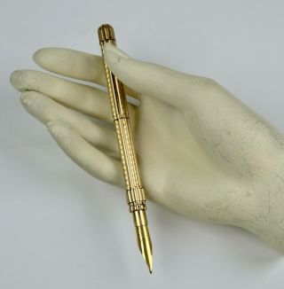 Antique Tiffany 19th C.  Gold Telescopic Pen & Pencil Combo Engraved Rare Epen10