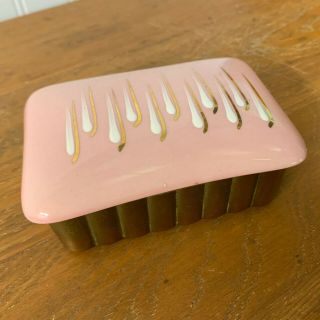 Mid Century Modern Pink Ceramic And Gold Metal Cigarette Box,  1950s,  Evans