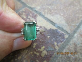 Vintage 14k White Gold Emerald & Diamonds Ring,  S - 7,  4.  4 Gtw