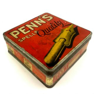 Penns Spells Quality Natural Leaf Thin Tobacco Tin Box Hinged Lid Red
