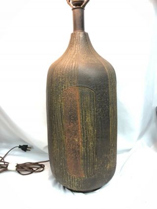 Italian Pottery Mcm Lamp Bitossi Style 50s 60s Mcm Incised Design Brown Glaze