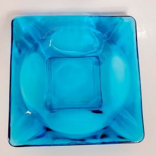 Vintage Blue Glass Ashtray Anchor Hocking Square 4 1/2” Mid Century 1960 ' s 70 ' s 2