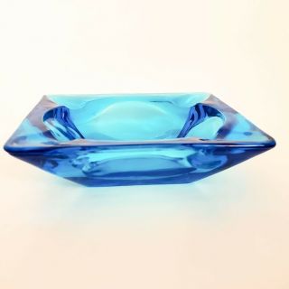 Vintage Blue Glass Ashtray Anchor Hocking Square 4 1/2” Mid Century 1960 ' s 70 ' s 3
