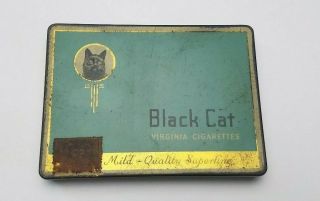 Vintage Black Cat Virginia Cigarettes Metal Tin W/ Partial Tax Stamp Empty Case