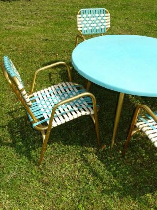 1960s Troy Sunshade [?] Anodized Aluminum Fiberglass Top Patio Table & Chairs 3